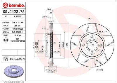 Тормозной диск BREMBO 09.C422.75 для FORD B-MAX