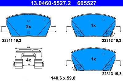 Комплект тормозных колодок, дисковый тормоз ATE 13.0460-5527.2 для CHEVROLET TRAX