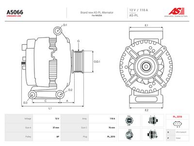 AS-PL - Alternátor MITSUBISHI, MAZDA , A5066