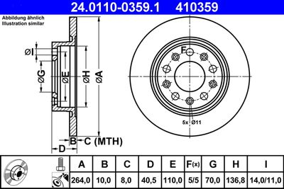Тормозной диск ATE 24.0110-0359.1 для ALFA ROMEO GIULIETTA