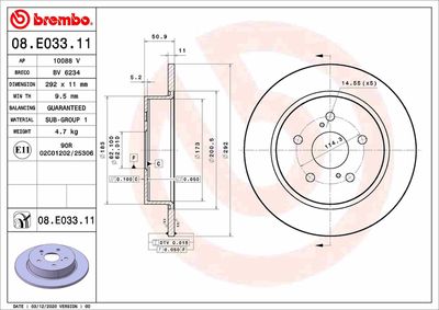 Тормозной диск BREMBO 08.E033.11 для TOYOTA C-HR
