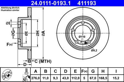 Тормозной диск ATE 24.0111-0193.1 для MERCEDES-BENZ CLA