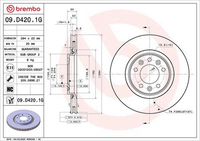 Tarcza hamulcowa BREMBO 09.D420.1G
