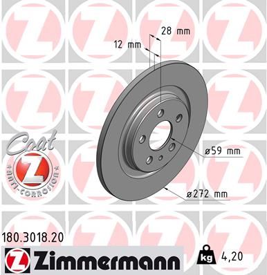 Тормозной диск ZIMMERMANN 180.3018.20 для PEUGEOT 807