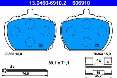Комплект тормозных колодок, дисковый тормоз ATE 13.0460-6910.2 для ROVER 2000-3500