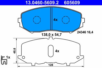 Комплект тормозных колодок, дисковый тормоз ATE 13.0460-5609.2 для SUZUKI GRAND VITARA