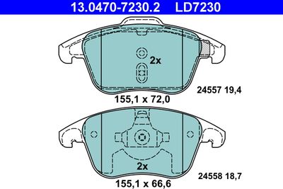 Комплект тормозных колодок, дисковый тормоз ATE 13.0470-7230.2 для PEUGEOT RCZ