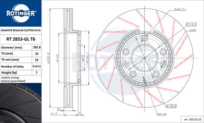 спирачен диск ROTINGER RT 2853-GL T6