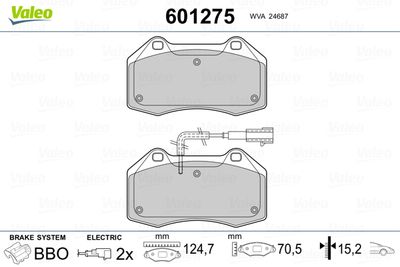Комплект тормозных колодок, дисковый тормоз VALEO 601275 для ABARTH 500