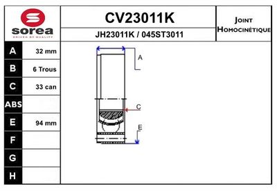 Шарнирный комплект, приводной вал EAI CV23011K для PORSCHE 914