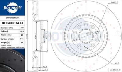 спирачен диск ROTINGER RT 4518HP-GL T3