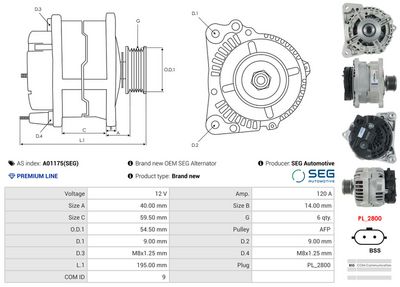 GENERATOR / ALTERNATOR AS-PL A01175SEG 4