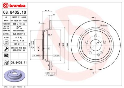 Тормозной диск BREMBO 08.8405.11 для MERCEDES-BENZ VIANO