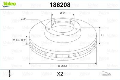 Тормозной диск VALEO 186208 для RENAULT SANDERO/STEPWAY