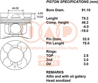 Поршень IAP QUALITY PARTS 100-12036 для MITSUBISHI L200