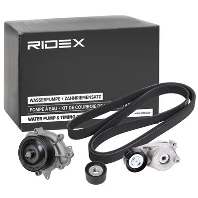 водна помпа + комплект пистови ремъци клиновидно оребряване RIDEX 4172P0044