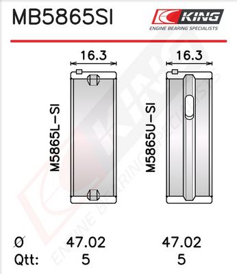 Комплект черупки на лагера на коляновия вал KING MB5865SI0.25