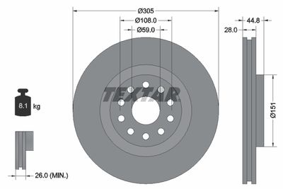 Тормозной диск TEXTAR 92115800 для LANCIA THESIS