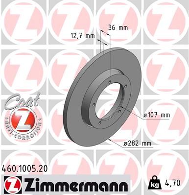 Тормозной диск ZIMMERMANN 460.1005.20 для PORSCHE 912