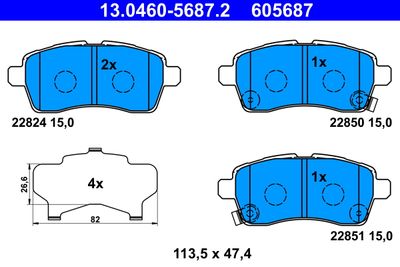 Комплект тормозных колодок, дисковый тормоз ATE 13.0460-5687.2 для SUZUKI IGNIS