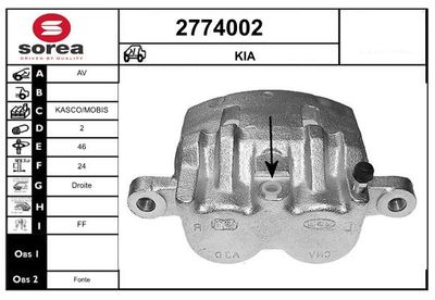 EAI 2774002 Тормозной суппорт  для KIA CARNIVAL II (GQ) 2.5 V6