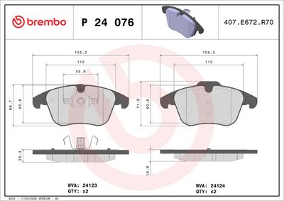 Brake Pad Set, disc brake P 24 076X