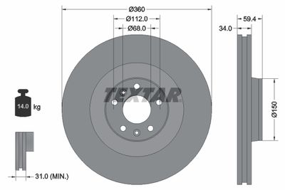Тормозной диск TEXTAR 92122205 для VW PHAETON