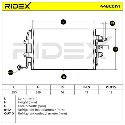 кондензатор, климатизация RIDEX 448C0171