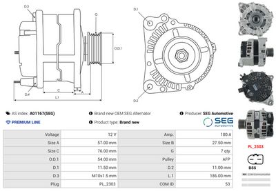 GENERATOR / ALTERNATOR AS-PL A01167SEG 4