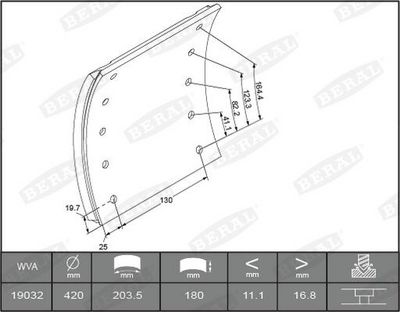 Brake shoe lining Achter (420x180. 2-overmaats) past: RVI G, MAGNUM  SAF KRS, RBM, RLBM, RLSM, RSM, RZM, SKRLS, SKRLZ, SKRS, SKRZ, SKZRLZ, WRZM  BPW EH
