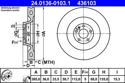 Тормозной диск ATE 24.0136-0103.1 для AUDI A8