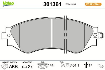 BREMSBELAGSATZ SCHEIBENBREMSE VALEO 301361