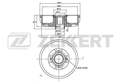 Тормозной барабан ZEKKERT BS-6265 для MERCEDES-BENZ CITAN