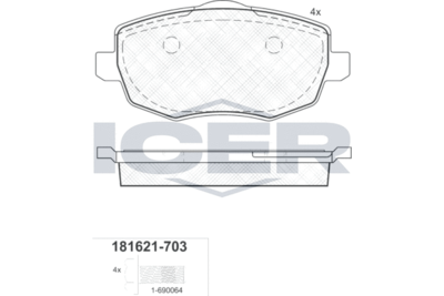Комплект тормозных колодок, дисковый тормоз ICER 181621-703 для LANCIA YPSILON