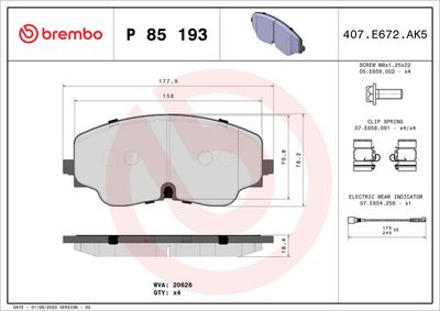 Sada brzdových destiček, kotoučová brzda BREMBO P 85 193
