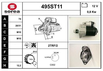 STARTCAR 495ST11 Стартер для TOYOTA CELICA купе (_A4_) 1.6 GT (TA4C)