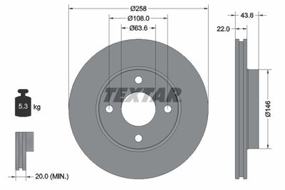 TEXTAR 92096203 Тормозные диски  для FORD KA (Форд Kа)