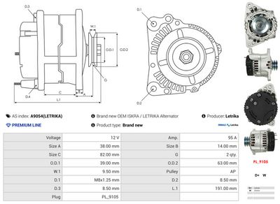 GENERATOR / ALTERNATOR AS-PL A9054LETRIKA 5