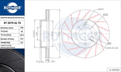 Тормозной диск ROTINGER RT 2079-GL T6 для MITSUBISHI COLT