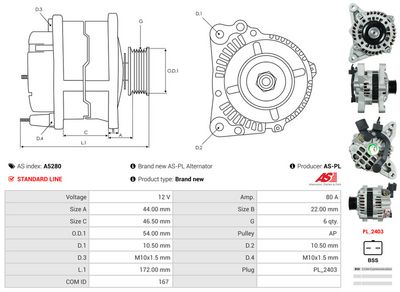 GENERATOR / ALTERNATOR AS-PL A5280 4