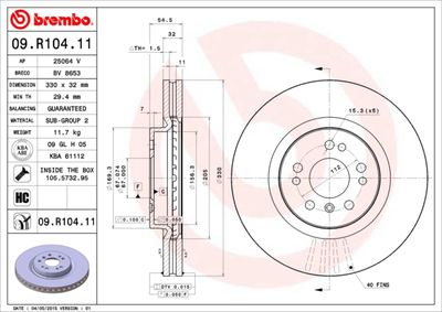 Тормозной диск BREMBO 09.R104.11 для MERCEDES-BENZ R-CLASS