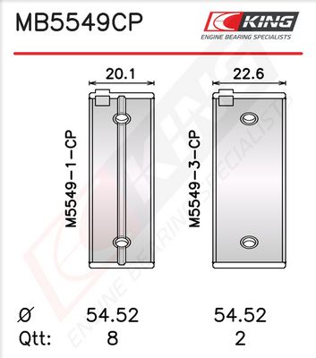 Комплект черупки на лагера на коляновия вал KING MB5549CP 040