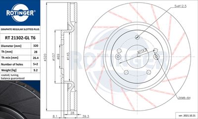 спирачен диск ROTINGER RT 21302-GL T6