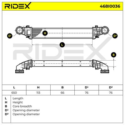 интеркулер (охладител за въздуха на турбината) RIDEX 468I0036
