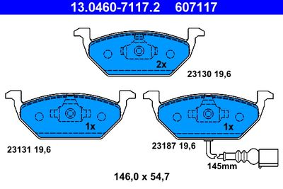Комплект тормозных колодок, дисковый тормоз ATE 13.0460-7117.2 для AUDI A2