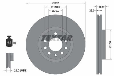 Тормозной диск TEXTAR 92118303 для CHEVROLET VECTRA