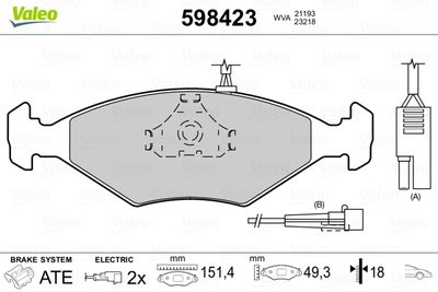 Комплект тормозных колодок, дисковый тормоз VALEO 598423 для FIAT ALBEA