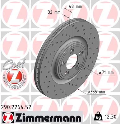 Тормозной диск ZIMMERMANN 290.2264.52 для JAGUAR F-TYPE