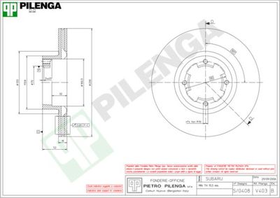 Тормозной диск PILENGA V403 для SUBARU MV