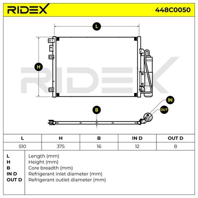 кондензатор, климатизация RIDEX 448C0050